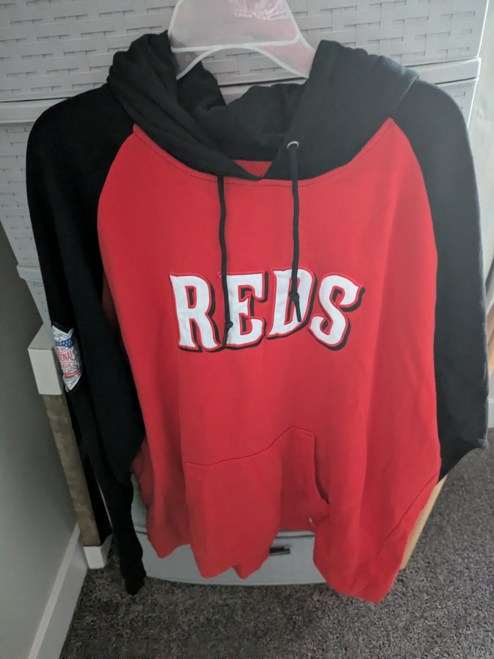 Reds Colorblock Pullover Hoodie - Men's Red and Black Sweater
